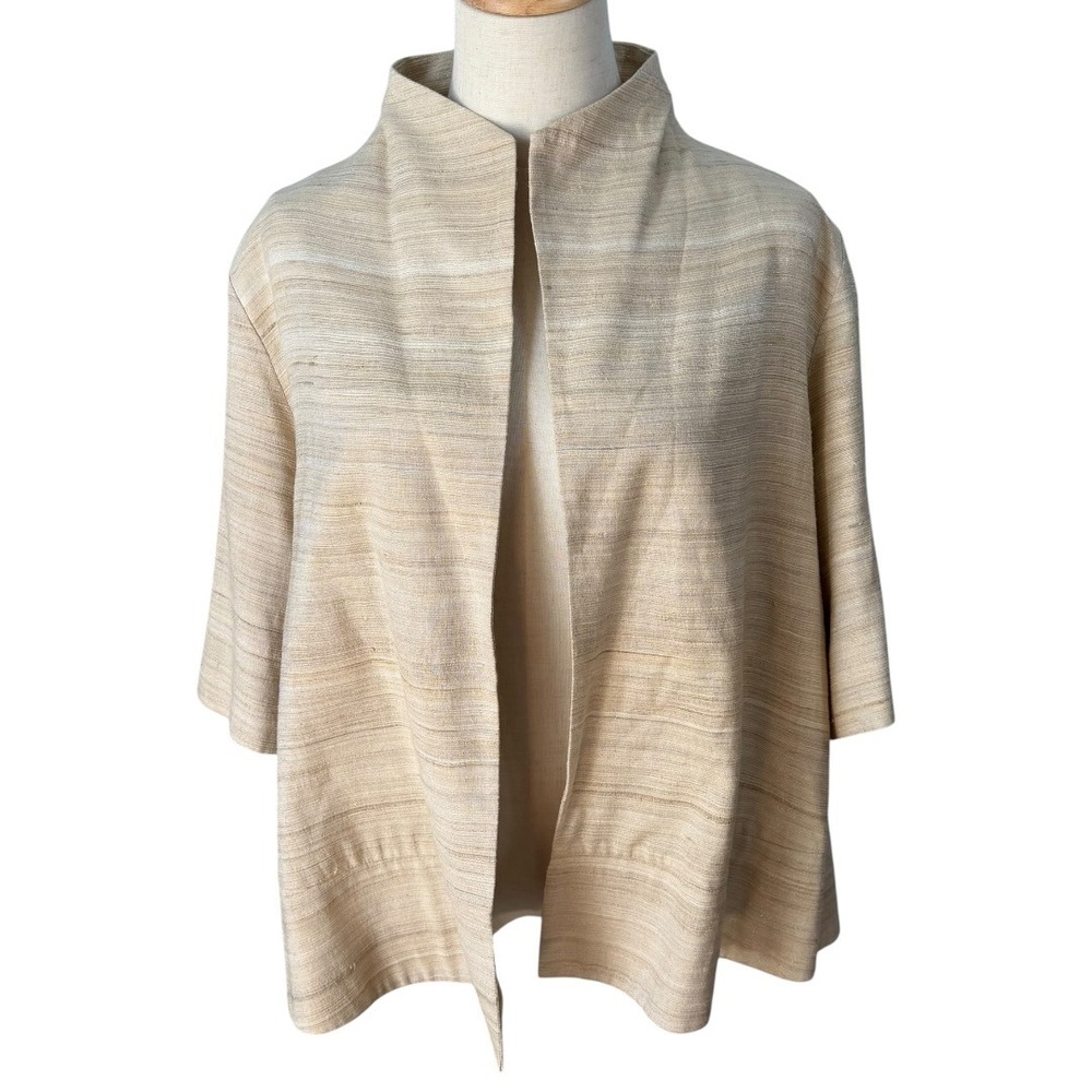 Eileen Fisher Drape Front Blazer Women's L Silk Blend Open Front Jacket Career